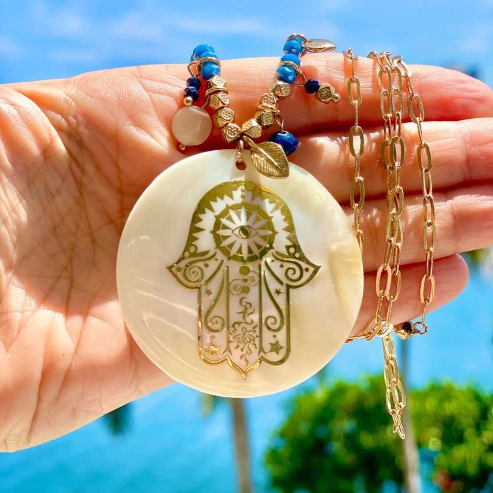 Gorgeous handmade beaded long hamsa necklace